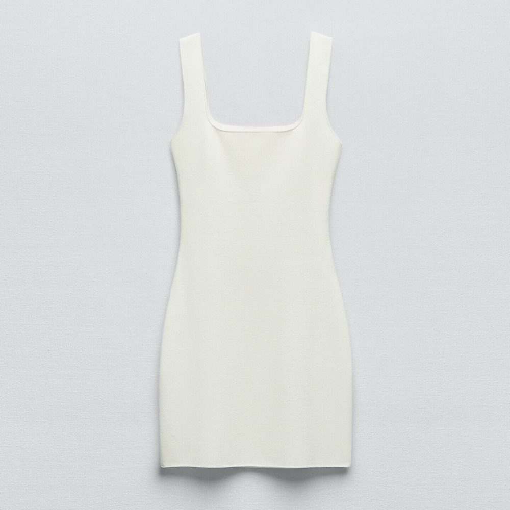 White stretch knit mini dress